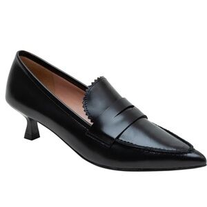 Paolo Black Pointed Toe Leather Heels